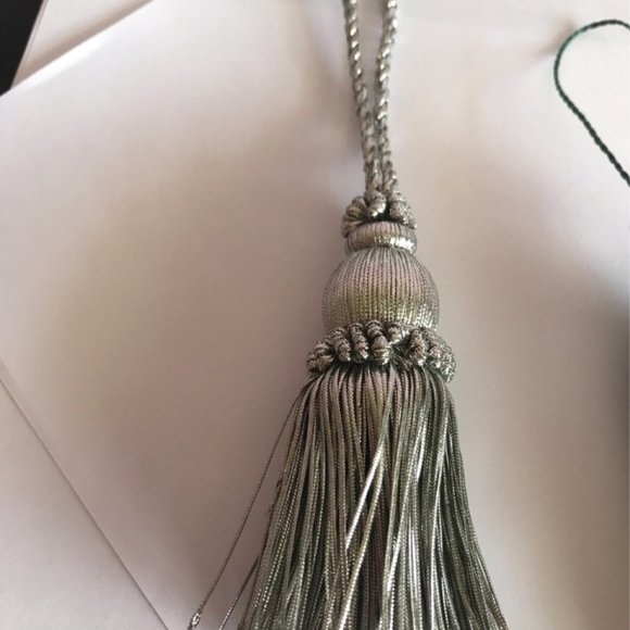2 Tassel with Fringe 7.5" Green & Silver Color For Curtains or Other Decor - Picture 2 of 4